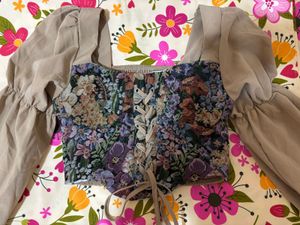 Floral Corset Top with Puff Sleeves❤️‍🔥🦋🌸