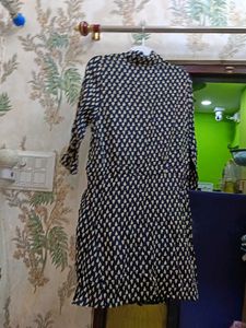 Classic Navy &amp; White Print Button-Down Dress
