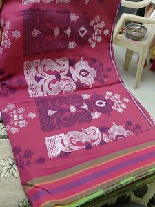 Beautiful Pink Saree with Floral Print