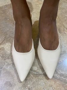 Beige Kitten Heels  Mules With Slingbag