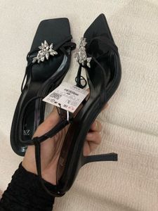 Zara Embellished Black Heeled Sandals