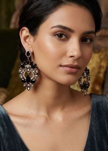 Exquisite Black & Crystal Statement Earrings