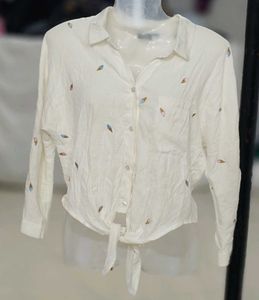 Vera moda Cream Embroidered Button-Up Shirt