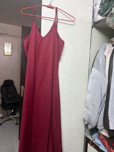 Maroon Spaghetti Strap Maxi Dress