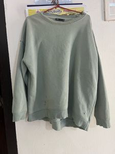 Zara Sage Green Relaxed Fit Crewneck Sweatshirt -