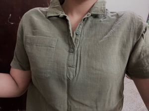 Olive Green Collared Tunic Top