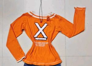 Orange Long Sleeve Graphic Top