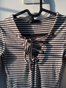 Striped Lace-Up Mini Dress
