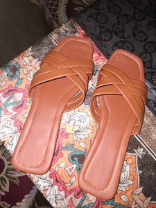 Stylish Brown Criss-Cross Flat Sandals