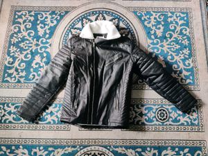 Shearling Collar Leather Moto Jacket