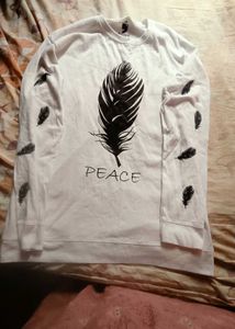 Men's White Feather Print Long Sleeve Tee