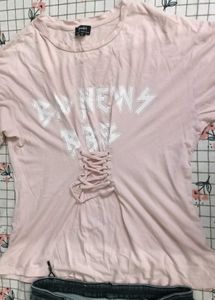 Bardot Cute Pink Lace-Up Graphic Tee