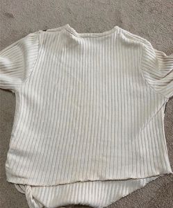 Cream Butterfly Print Ribbed Long Sleeve Top