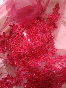 Red Lace Embellished Evening Gown