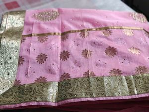 Elegant Pink Silk Saree with Gold Border