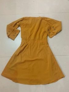 Butterfly Detail Mustard Dress