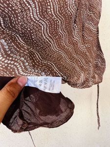 Sheer Brown Patterned V-Neck Top