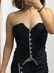 Black Corset Style Top with White Trim