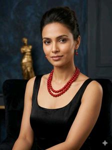 Elegant Red Pearl Necklace &amp; Earring Set