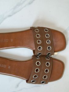 Brown Eyelet Slip-On Sandals