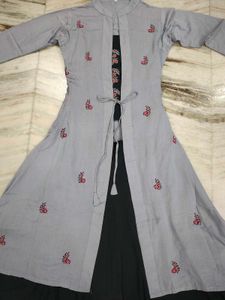 Stylish Grey &amp; Black Kurta Set