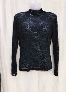 24138. Black Lace Mock Neck Long Sleeve Top
