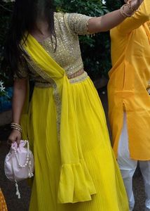 Vibrant Yellow Sequined prestitched Lehenga Choli