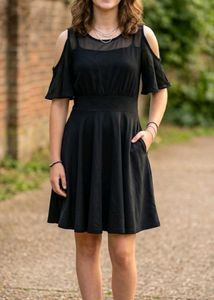 Chic Black Cold Shoulder Dress for 13 to 15 yr old