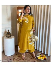 Yellow Kurta Set with Floral Print