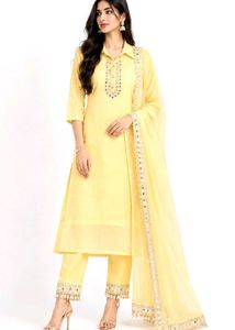 Elegant Yellow Kurta Set with Mirror Work