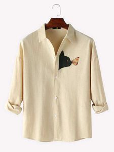 Cream Black Cat Full Sleeves Shirt