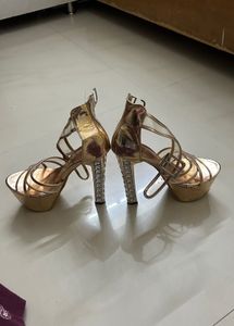 6 inches Metallic  Heels with Rhinestone A