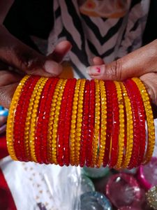 Vibrant Red &amp; Yellow Beaded Bangles Set