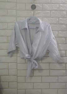 H&M Light Blue/Silver Tie-Front Shirt