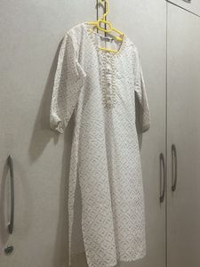100% cotton Elegant White & Gold Printed Kurta