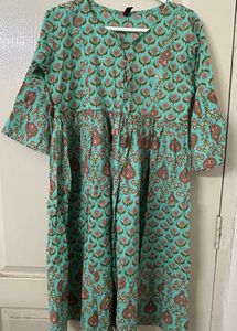 Beautiful Teal Block Print Kurta