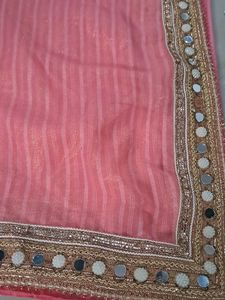 Pink Saree with Mirror Work Border