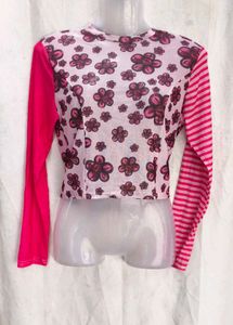 19127. Cute Pink Floral Long Sleeve Top