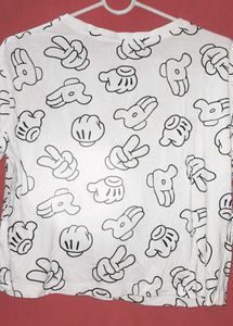 Mickey Mouse Print Cropped T-Shirt