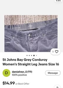 St. John's Bay Grey Corduroy Straight Leg Pants