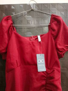 Elegant Red Ruffled Midi Dress
