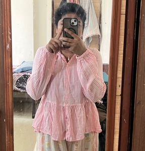 Chic Pink Striped Peplum Top