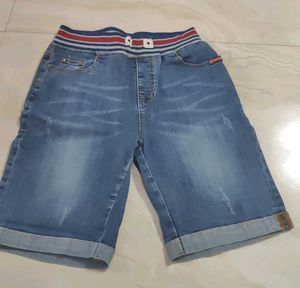 Blue Denim Knee-Length Shorts for women