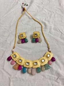 Kundan & Multi Coloured Beads Necklace & Earrings