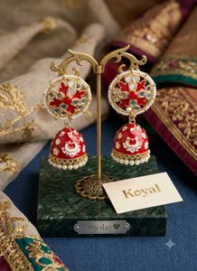 sale_Red Meenakari Jhumka Earrings