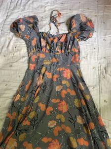 Cute Floral Print Puff Sleeve Dress