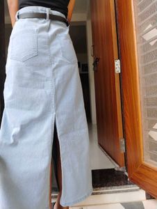 Light Blue Denim Maxi Skirt