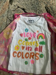 Floral Print T-shirt and Shrug Set