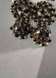 Black Zercon stone work jhumki