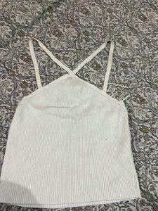 White Striped Crop Top